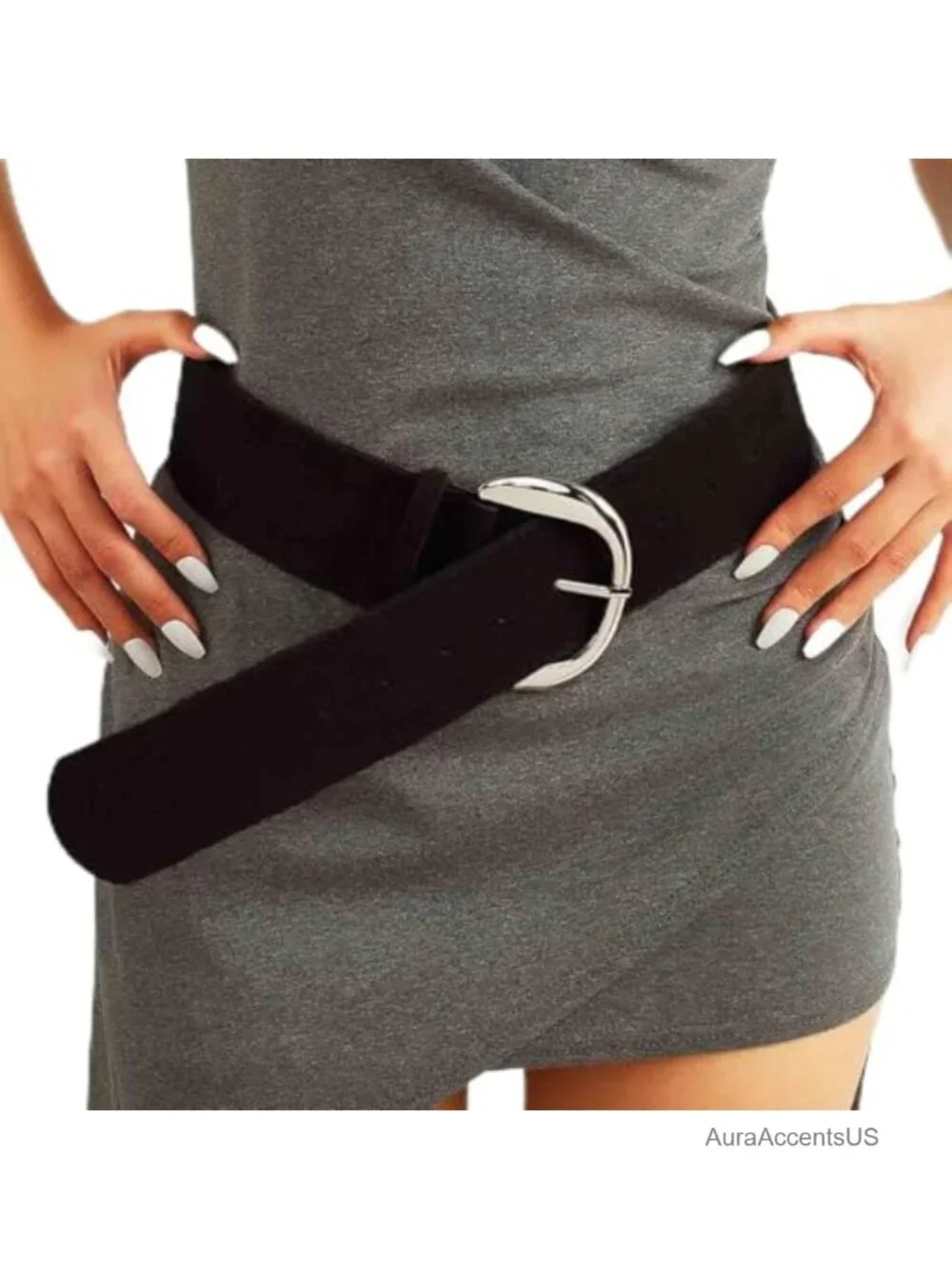 Vintage Faux Suede Leather Chunky Wide Belt for Women